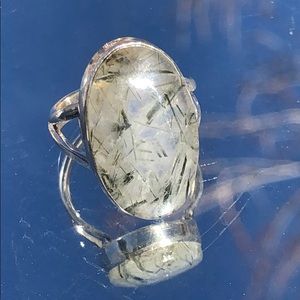 BOUTIQUE GREEN RUTILE IN QUARTZ 925 SILVER RING 7